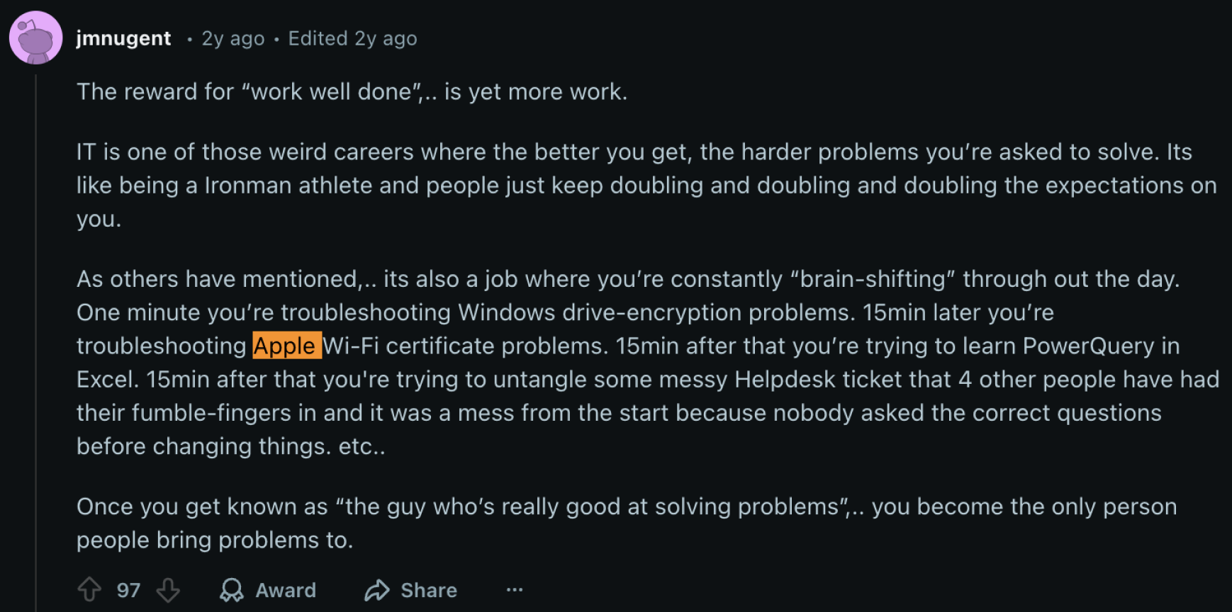 Comment about constant brain-shifting through the day